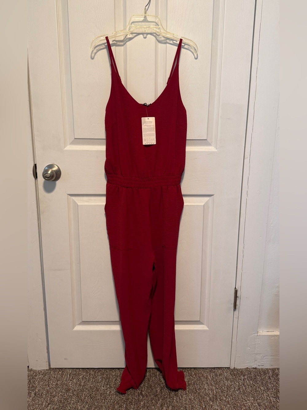 Red Sleeveless Jumpsuit with Elastic Waist Size S